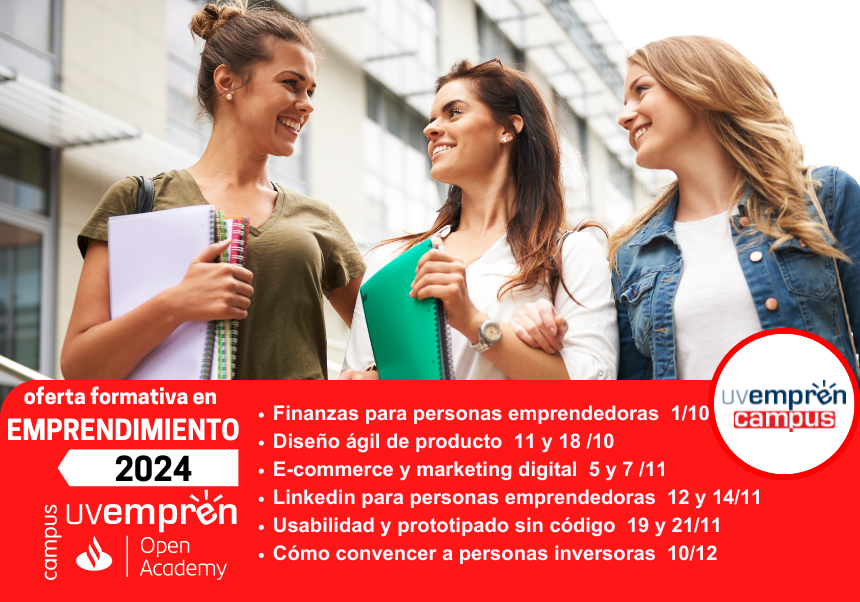 Abierto el plazo de inscripción en los cursos de la oferta formativa en emprendimiento del Campus UVemprén-Open Academy
